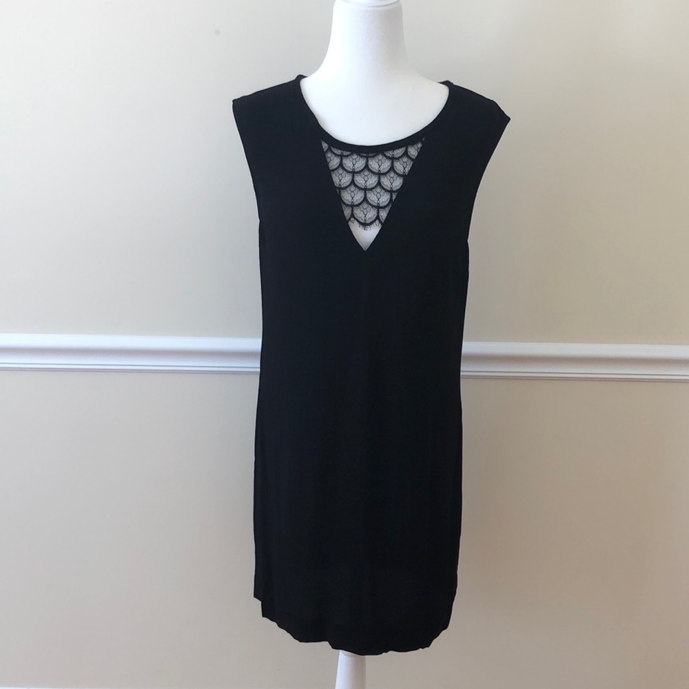 EUC Sandro Paris Black Sleeveless Dress with Lace Detail Size 3